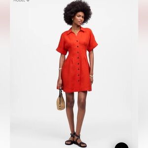 Madewell Pleated Mini Shirtdress in 100% Linen